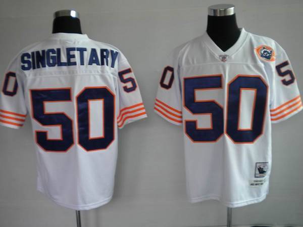 Mitchell & Ness Bears #50 Mike Singletary White With Big Number Bear Patch Stitched Throwback NFL Jersey