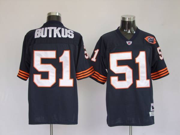 Mitchell & Ness Bears #51 Dick Butkus Blue With Big Number Bear Patch Stitched Throwback NFL Jersey