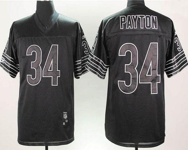 Bears #34 Walter Payton Black Shadow Stitched NFL Jersey