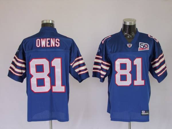 Bills #81 Terrell Owens Baby Blue Team 50th Anniversary Patch Stitched NFL Jersey