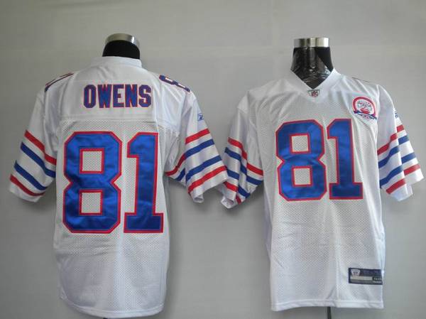 Bills #81 Terrell Owens White AFL 50th Anniversary Patch Stitched Throwback NFL Jersey