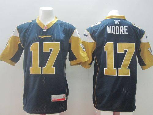 Blue Bombers #17 Nick Moore Navy Blue Stitched CFL Jersey