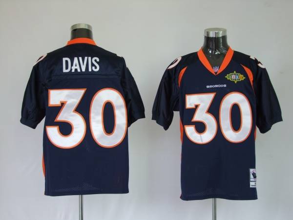 Mitchel & Ness Broncos #30 Terrell Davis Blue With 2010 Super Bowl Patch Stitched Throwback NFL Jersey