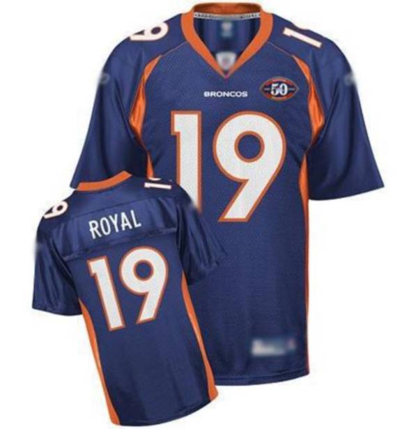 Broncos #19 Eddie Royal Blue Team 50th Anniversary Patch Stitched NFL Jerseys