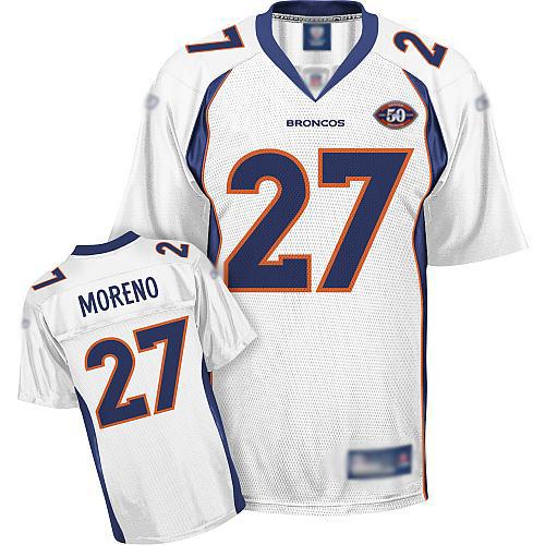 Broncos #27 Knowshon Moreno White Team 50th Anniversary Patch Stitched NFL Jerseys