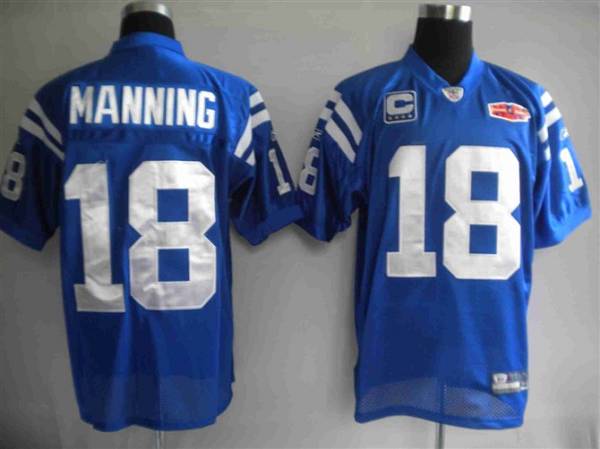 Colts #18 Peyton Manning Blue With Super Bowl Patch Stitched NFL Jersey