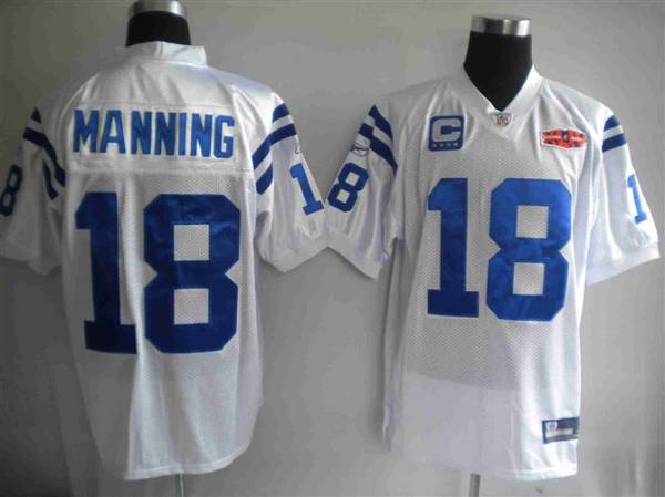 Colts #18 Peyton Manning White With Super Bowl Patch Stitched NFL Jersey