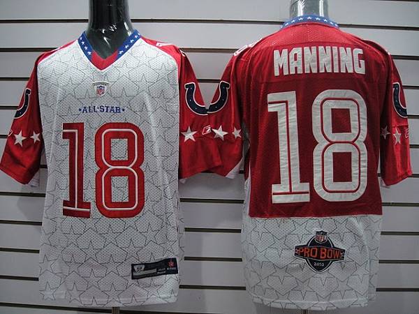 Colts #18 Peyton Manning Red 2010 Pro Bowl Stitched NFL Jersey