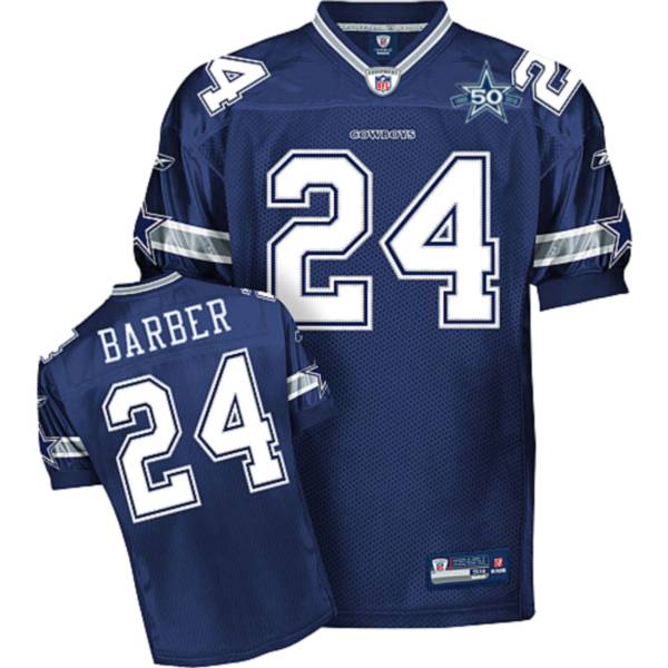 Cowboys #24 Marion Barber Blue Team 50TH Anniversary Patch Stitched NFL Jersey