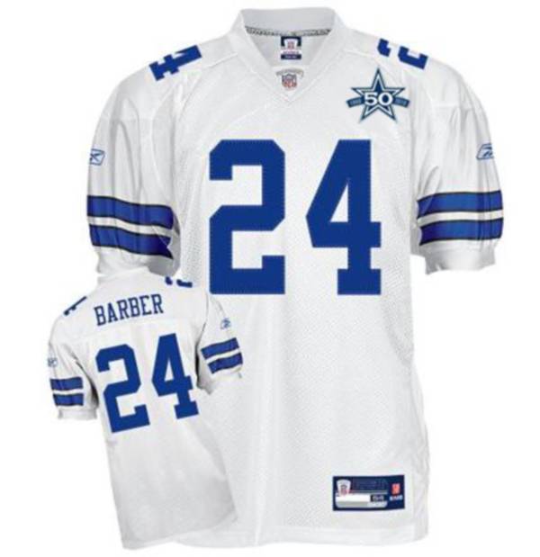 Cowboys #24 Marion Barber White Team 50TH Anniversary Patch Stitched NFL Jersey
