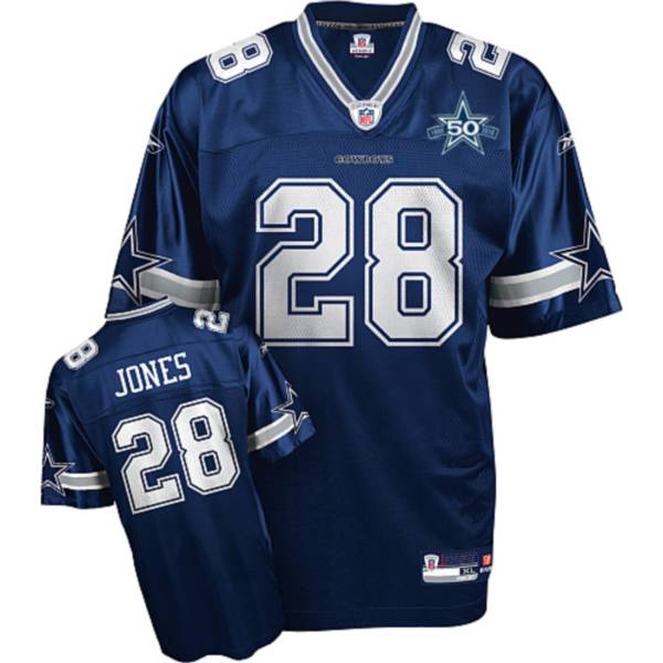 Cowboys #28 Felix Jones Blue Team 50TH Anniversary Patch Stitched NFL Jersey