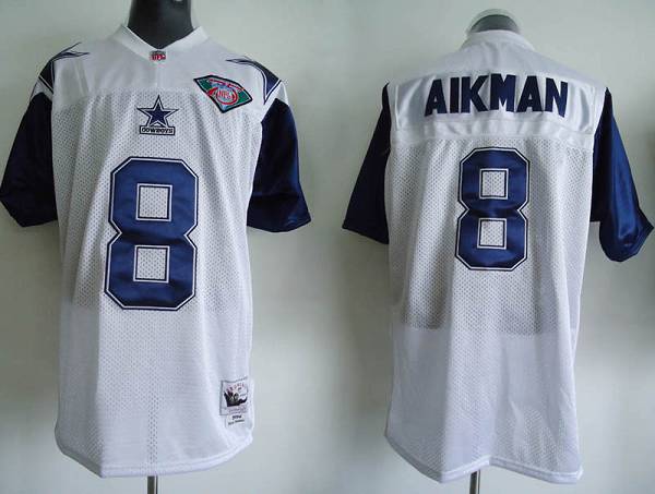 Mitchell & Ness Cowboys #8 Troy Aikman White Stitched Throwback NFL Jersey