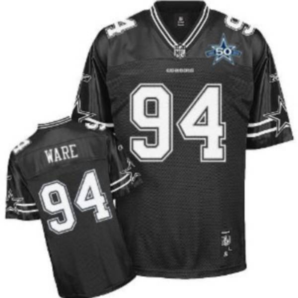 Cowboys #94 DeMarcus Ware Black Shadow Team 50TH Patch Stitched NFL Jersey