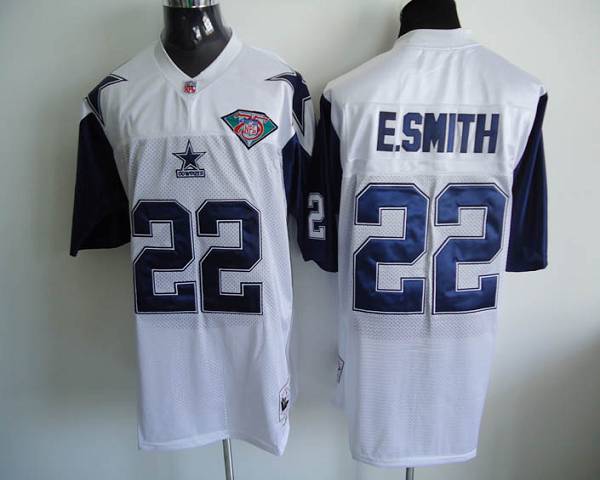 Mitchell & Ness Cowboys #22 Emmitt Smith White Stitched Throwback NFL Jersey