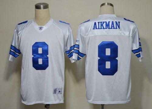 Cowboys #8 Troy Aikman White Legend Throwback Stitched NFL Jersey