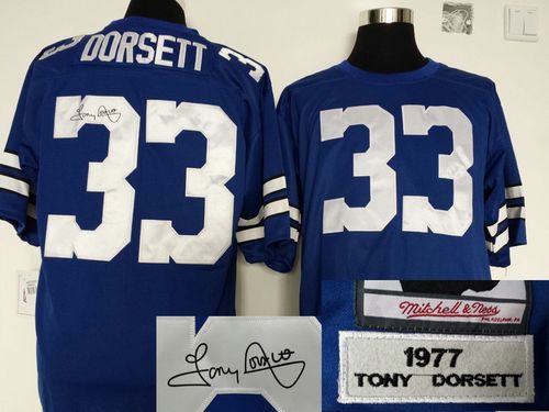 Mitchell And Ness Autographed Cowboys #33 Tony Dorsett Blue Throwback Stitched NFL Jersey