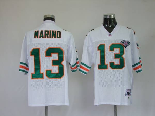 Mitchell and Ness Dolphins Dan Marino #13 White Stitched 75TH Anniversary NFL Jersey