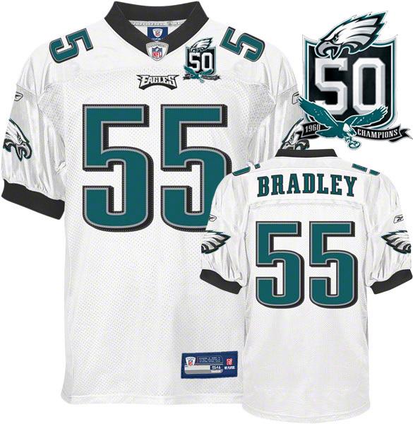 Eagles #55 Stewart Bradley White With Team 50TH Patch Stitched NFL Jersey