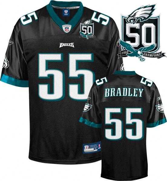 Eagles #55 Stewart Bradley Black With Team 50TH Patch Stitched NFL Jersey