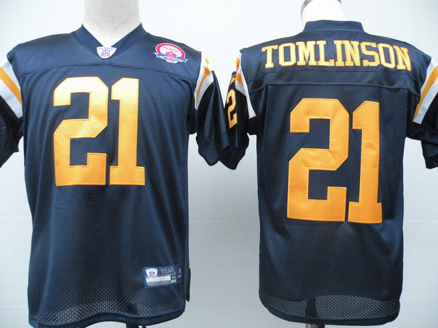 Jets #21 LaDainian Tomlinson Dark Blue With AFL 50TH Patch Stitched NFL Jersey