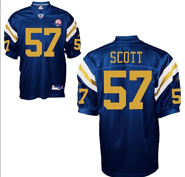 Jets #57 Bart Scott Dark Blue With AFL 50TH Patch Stitched NFL Jersey
