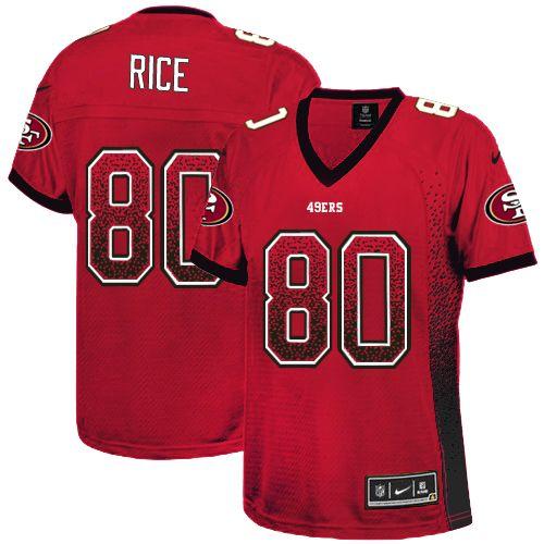  49ers #80 Jerry Rice Red Team Color Women's Stitched NFL Elite Drift Fashion Jersey