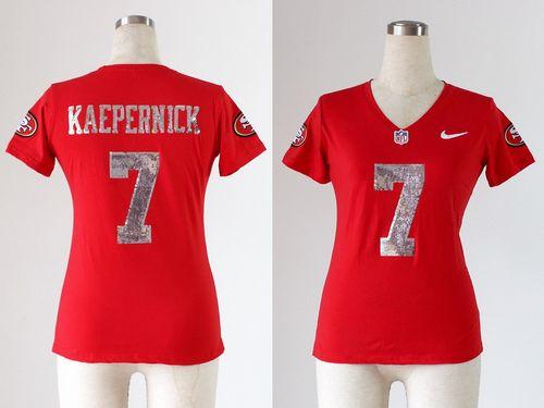  49ers #7 Colin Kaepernick Red Team Color Handwork Sequin Lettering Women's Stitched NFL Elite Jersey
