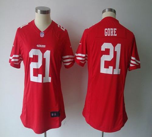  49ers #21 Frank Gore Red Team Color Women's NFL Game Jersey