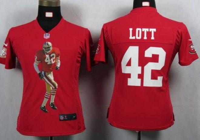  49ers #42 Ronnie Lott Red Team Color Women's Portrait Fashion NFL Game Jersey