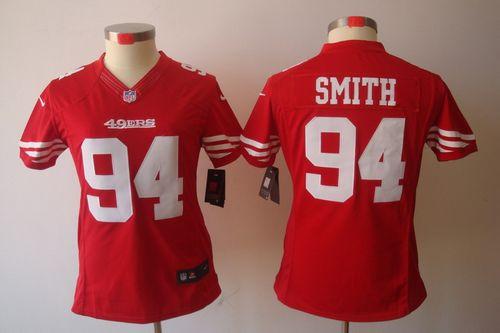  49ers #94 Justin Smith Red Team Color Women's Stitched NFL Limited Jersey