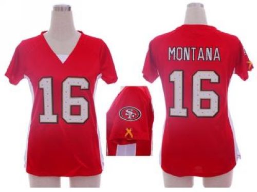  49ers #16 Joe Montana Red Team Color Draft Him Name & Number Top Women's Stitched NFL Elite Jersey
