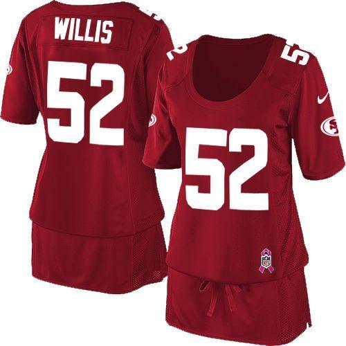  49ers #52 Patrick Willis Red Team Color Women's Breast Cancer Awareness Stitched NFL Elite Jersey