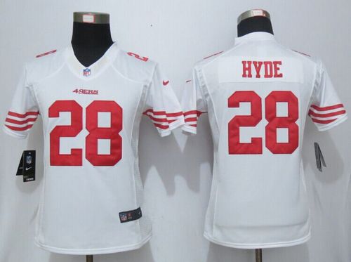  49ers #28 Carlos Hyde White Women's Stitched NFL Limited Jersey