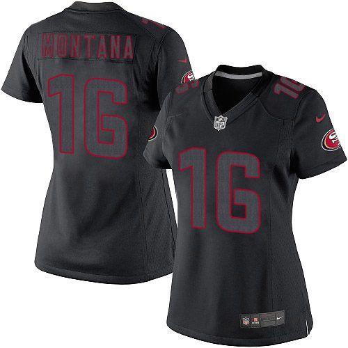  49ers #16 Joe Montana Black Impact Women's Stitched NFL Limited Jersey