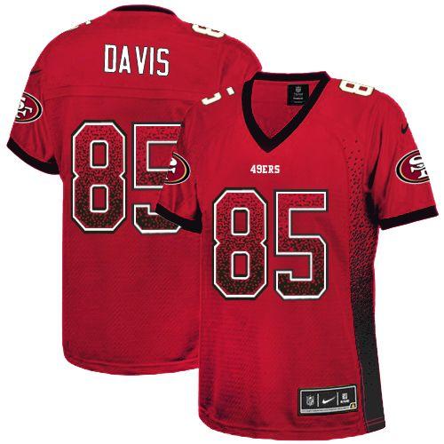  49ers #85 Vernon Davis Red Team Color Women's Stitched NFL Elite Drift Fashion Jersey