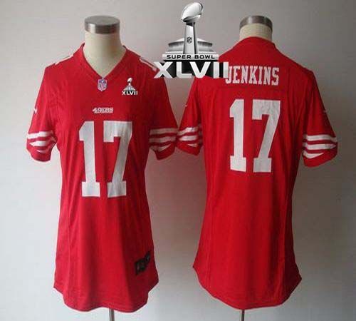  49ers #17 A.J. Jenkins Red Team Color Super Bowl XLVII Women's NFL Game Jersey