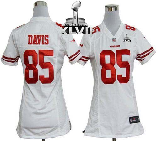  49ers #85 Vernon Davis White Super Bowl XLVII Women's Stitched NFL Elite Jersey