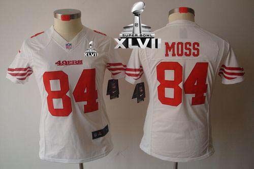  49ers #84 Randy Moss White Super Bowl XLVII Women's Stitched NFL Limited Jersey