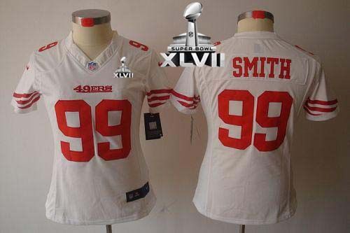  49ers #99 Aldon Smith White Super Bowl XLVII Women's Stitched NFL Limited Jersey