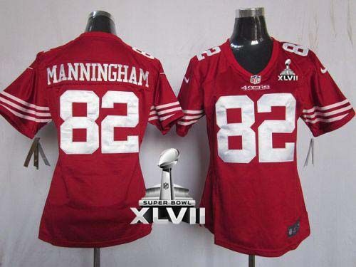  49ers #82 Mario Manningham Red Team Color Super Bowl XLVII Women's Stitched NFL Elite Jersey