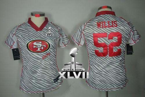  49ers #52 Patrick Willis Zebra Super Bowl XLVII Women's Stitched NFL Elite Jersey