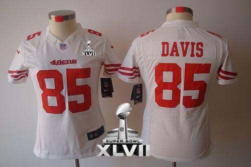 49ers #85 Vernon Davis White Super Bowl XLVII Women's Stitched NFL Limited Jersey