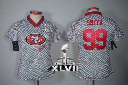  49ers #99 Aldon Smith Zebra Super Bowl XLVII Women's Stitched NFL Elite Jersey