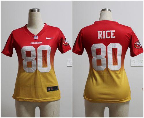  49ers #80 Jerry Rice Red/Gold Women's Stitched NFL Elite Fadeaway Fashion Jersey