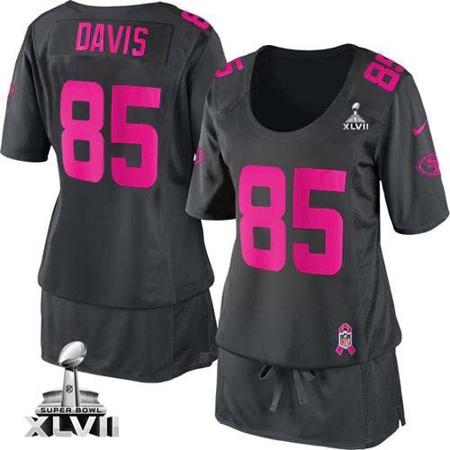  49ers #85 Vernon Davis Dark Grey Super Bowl XLVII Women's Breast Cancer Awareness Stitched NFL Elite Jersey