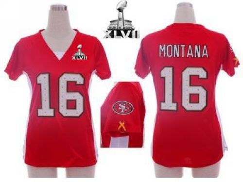  49ers #16 Joe Montana Red Team Color Draft Him Name & Number Top Super Bowl XLVII Women's Stitched NFL Elite Jersey
