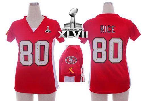  49ers #80 Jerry Rice Red Team Color Draft Him Name & Number Top Super Bowl XLVII Women's Stitched NFL Elite Jersey