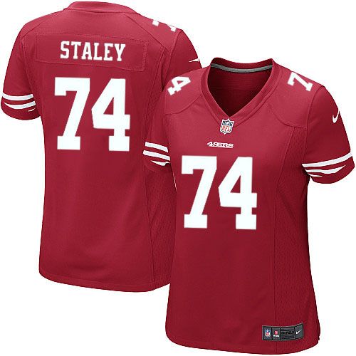  49ers #74 Joe Staley Red Team Color Women's Stitched NFL Elite Jersey