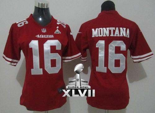  49ers #16 Joe Montana Red Team Color Super Bowl XLVII Women's Stitched NFL Elite Jersey