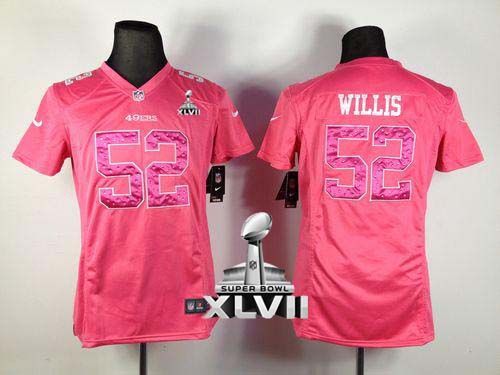  49ers #52 Patrick Willis Pink Sweetheart Super Bowl XLVII Women's Stitched NFL Elite Jersey
